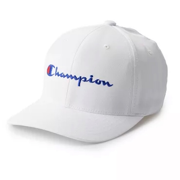 Champion bright white blue writing baseball cap adjustable silver clasp back - Picture 2 of 11